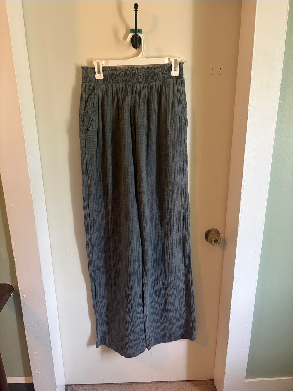 Wide Leg Gauze Pants in Slate blue